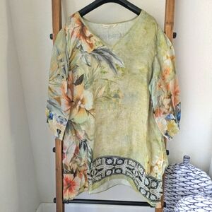 Soft Surroundings Women's Floral V-Neck Women's Blouse - Est. Size L